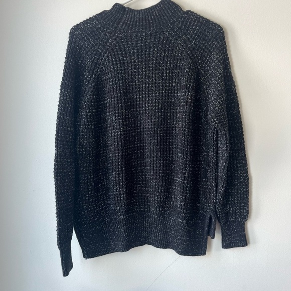 Roots Chunky Knit Mock Neck Sweater Marled Black Gray Cozy Pullover oversized XS - Picture 11 of 11
